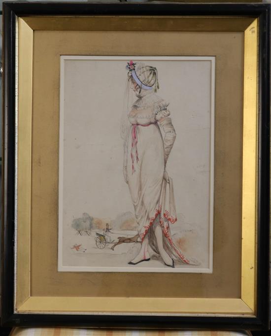 M.R. 1804 Portrait of a bride with amusing vignette in the background 13 x 9in.